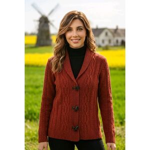 🇬🇪🔹️Coldwater Creek Rusty Red Cable Knit Cardigan Sweater Medium